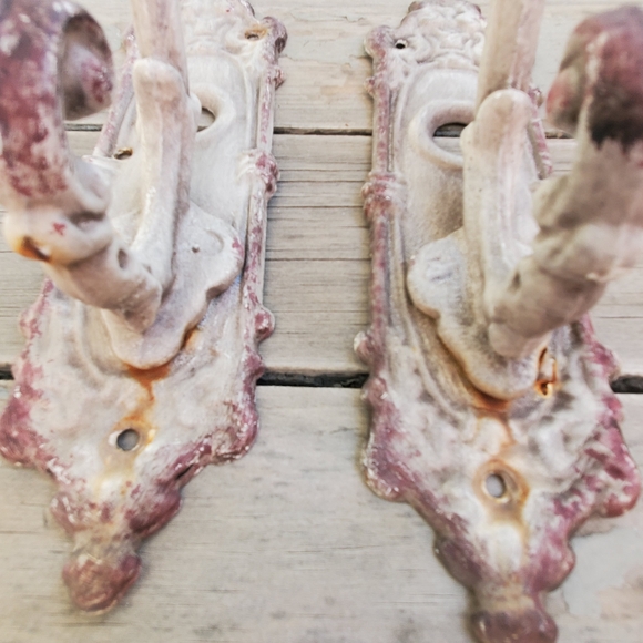 Metal Hooks Old Door Back 8"x2.25" Hanging Decor Patina White Purple - Picture 3 of 8